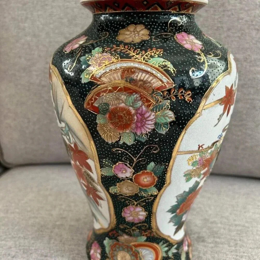 Vintage Hand Painted Enamel Decorative Oriental Vase - Picture 3 of 9